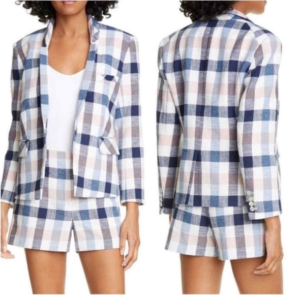 Veronica Beard Jackets & Blazers - Veronica Beard Upcollar Schoolboy Dickey Blazer Blue Pink Gingham Plaid Size 2